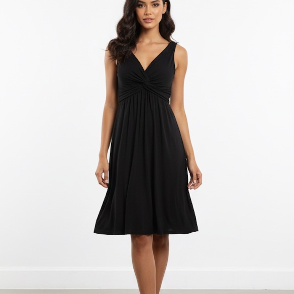 Merona Black Knot-Front Midi Dress | LBD Minimalist Business Casual